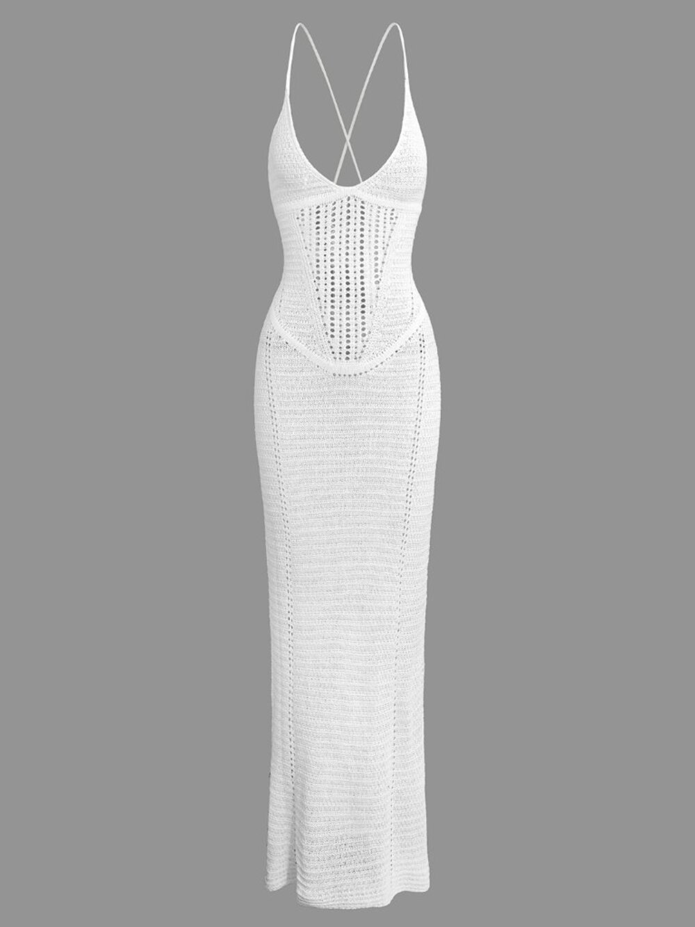 MICAS- Lace Up Backless V-Neck Hollow Out Knit Dress